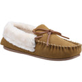 Tan - Front - Cotswold Womens-Ladies Sopworth Moccasin Slippers