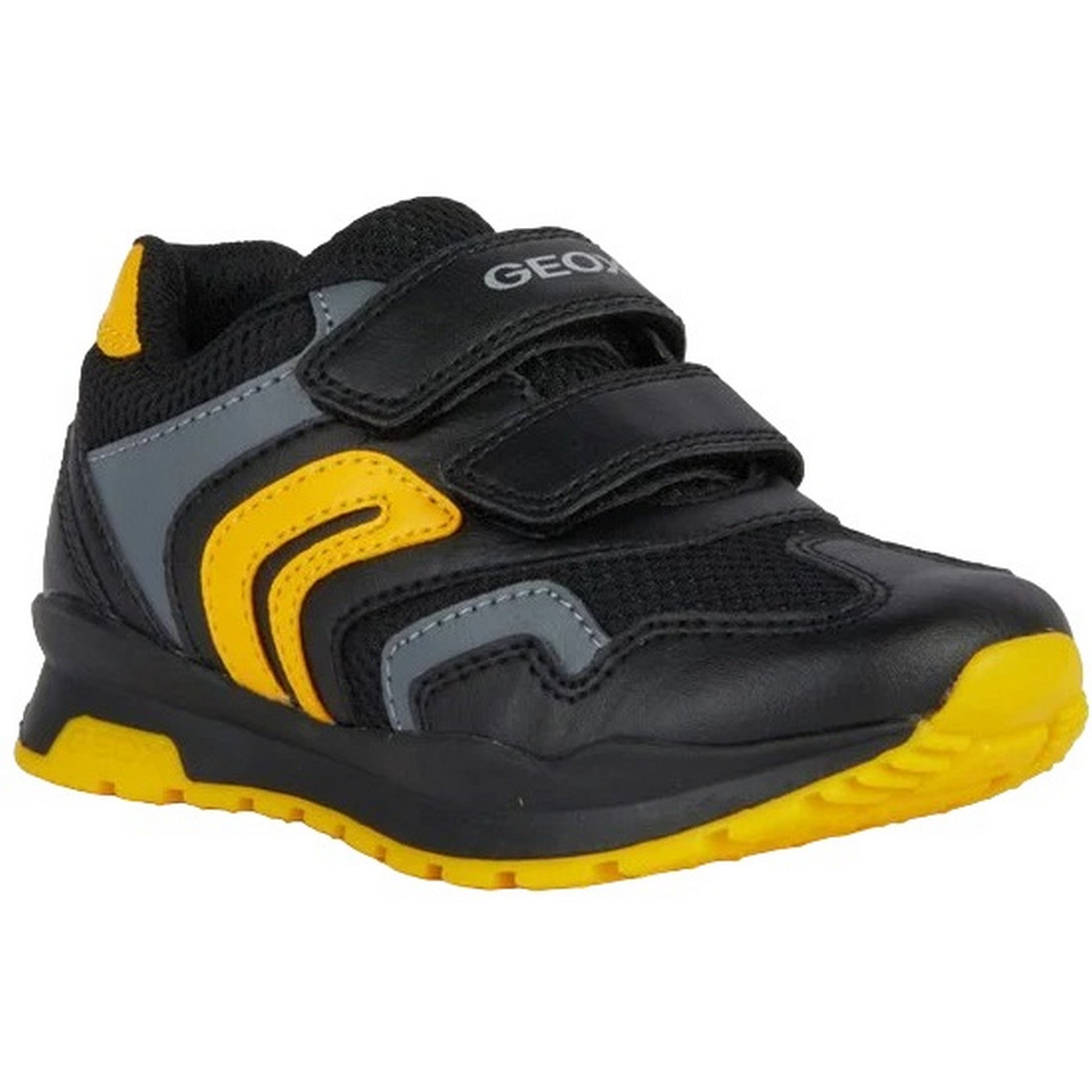 Black-Yellow - Front - Geox Childrens-Kids Pavel Leather Trainers