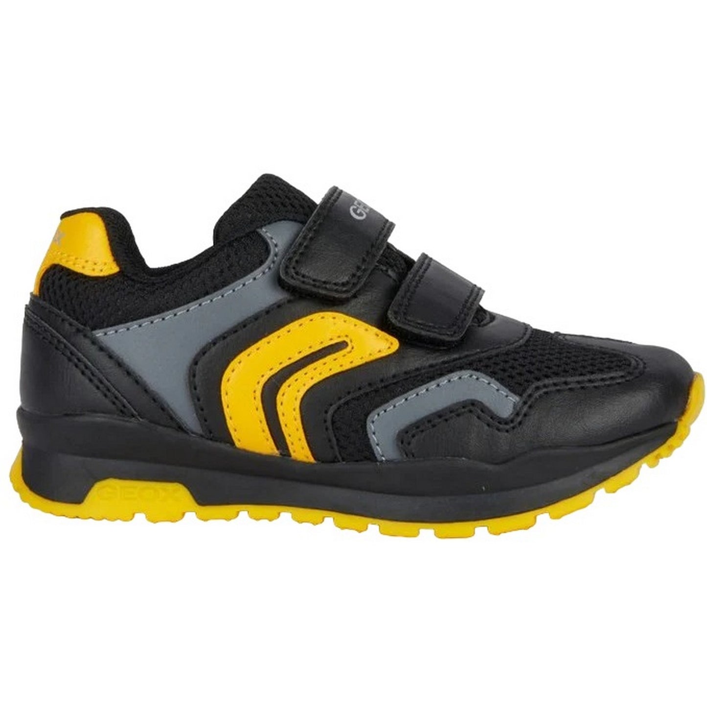 Black-Yellow - Side - Geox Childrens-Kids Pavel Leather Trainers