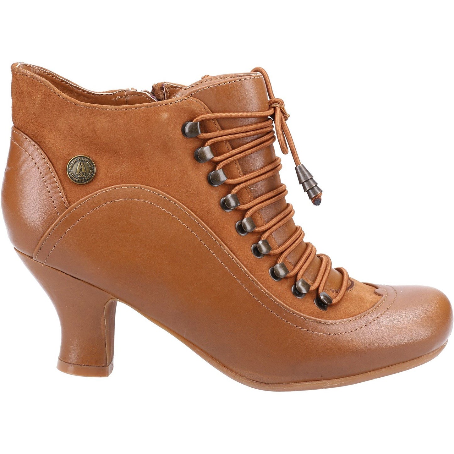 Tan - Back - Hush Puppies Womens-Ladies Vivianna Leather Heeled Ankle Boots