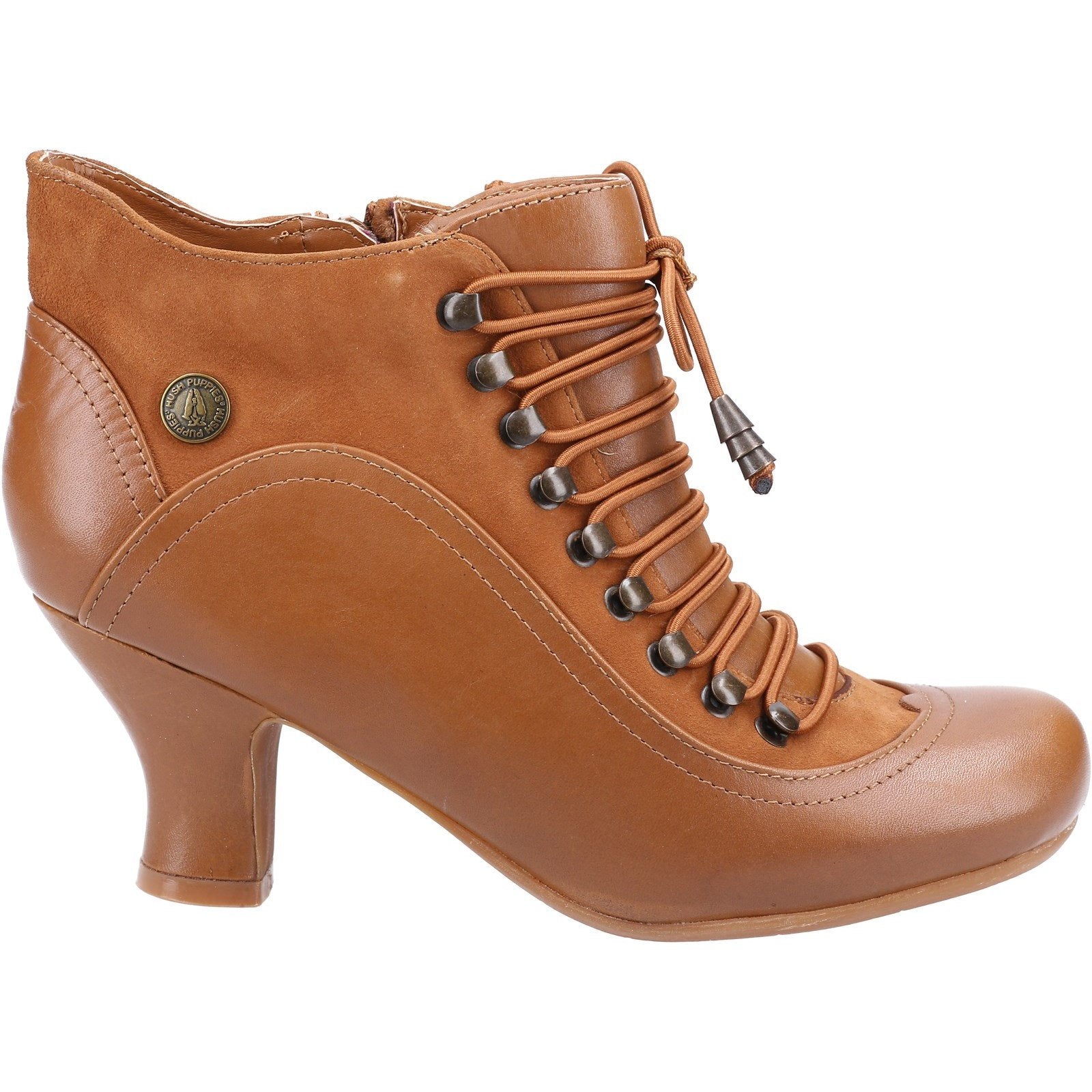 Tan - Back - Hush Puppies Womens-Ladies Vivianna Leather Heeled Ankle Boots