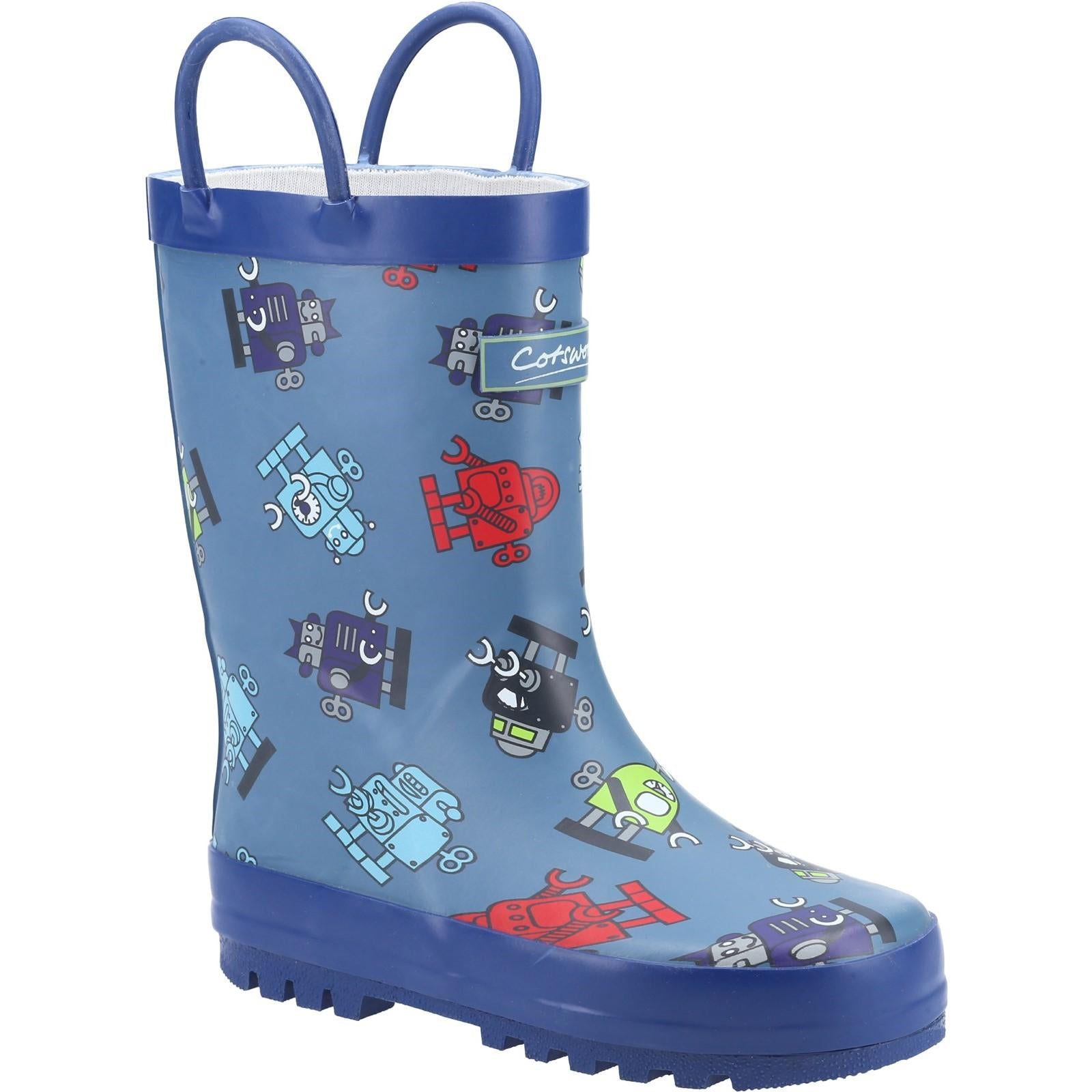 Blue - Front - Cotswold Childrens-Kids Puddle Robot Wellington Boots