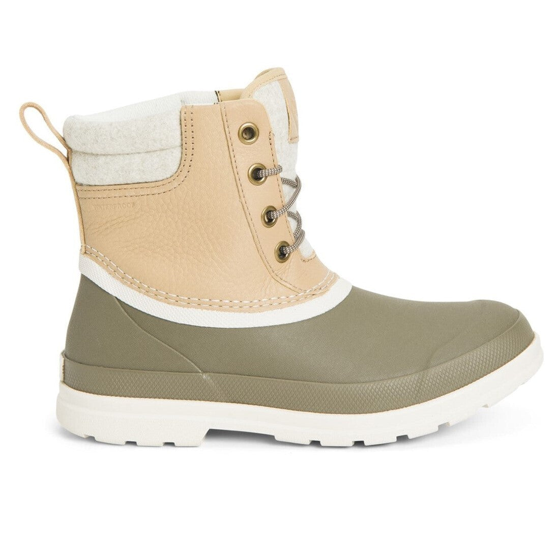 Taupe-Walnut Brown - Back - Muck Boots Womens-Ladies Originals Duck Lace Leather Wellington Boots