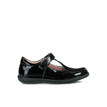 Black Patent - Back - Geox Girls Naimara T-Bar Leather Ballerina Flats