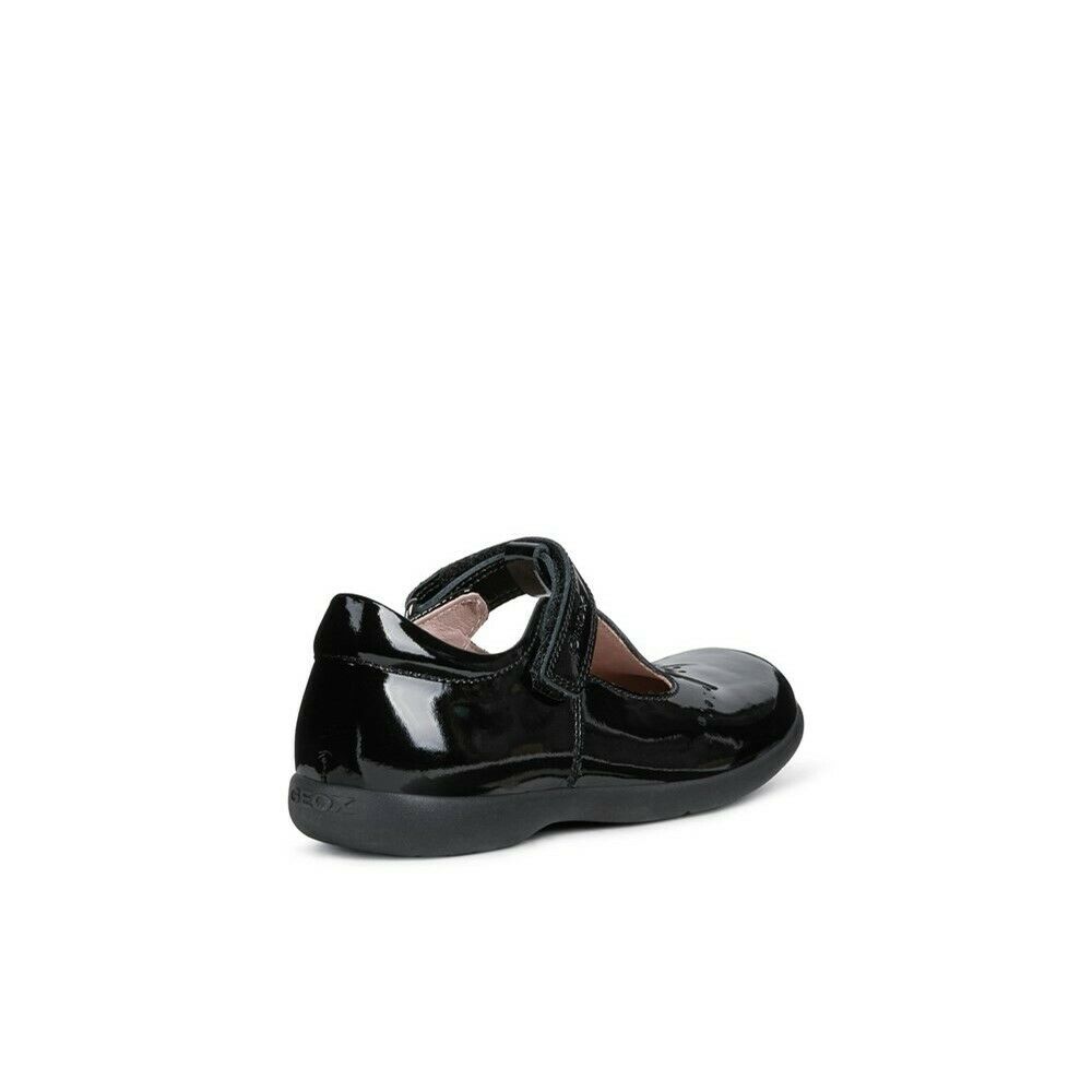 Black Patent - Side - Geox Girls Naimara T-Bar Leather Ballerina Flats