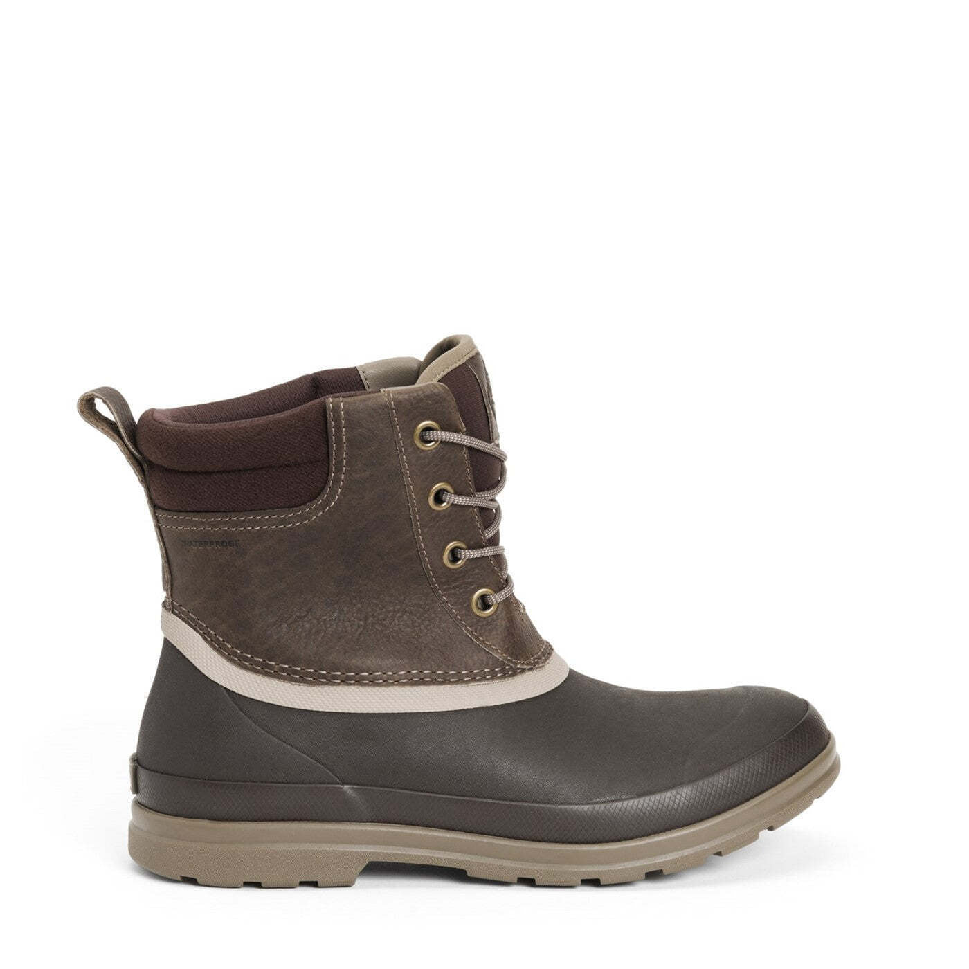 Taupe-Dark Brown - Back - Muck Boots Womens-Ladies Originals Duck Lace Leather Wellington Boots