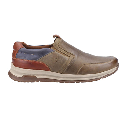 Khaki-Navy-Tan - Back - Hush Puppies Mens Cole Leather Casual Shoes