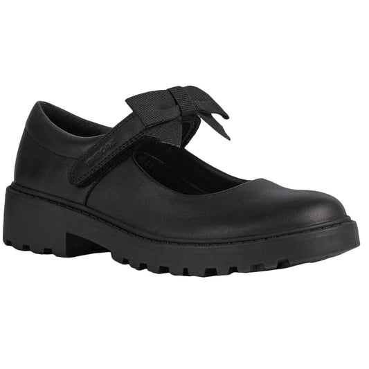 Black - Front - Geox Girls Casey Ballerina Bow School Shoes