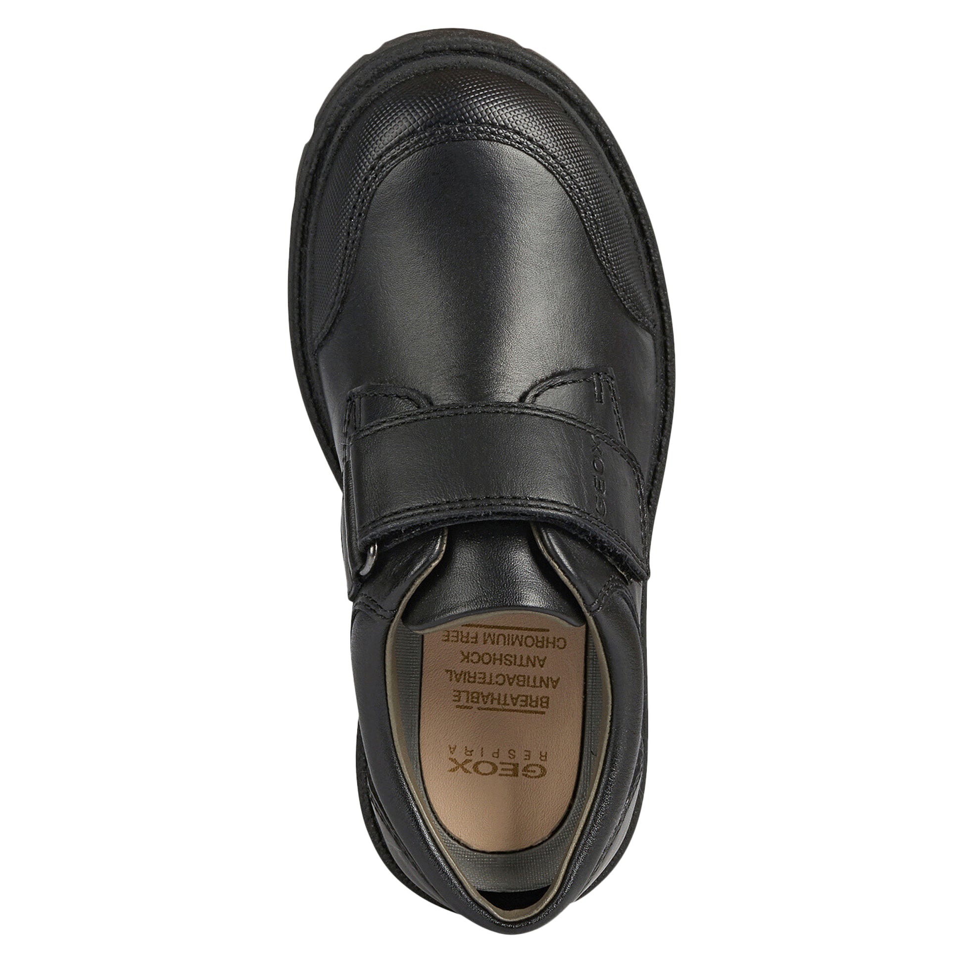 Black - Side - Geox Boys Shaylax Leather School Shoes