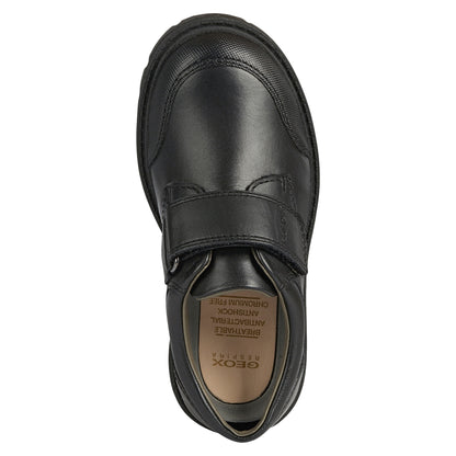 Black - Side - Geox Boys Shaylax Leather School Shoes
