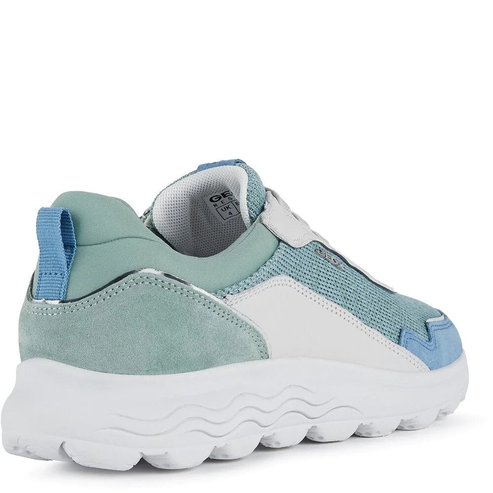 White-Green - Side - Geox Womens-Ladies Spherica Nappa Leather Trainers