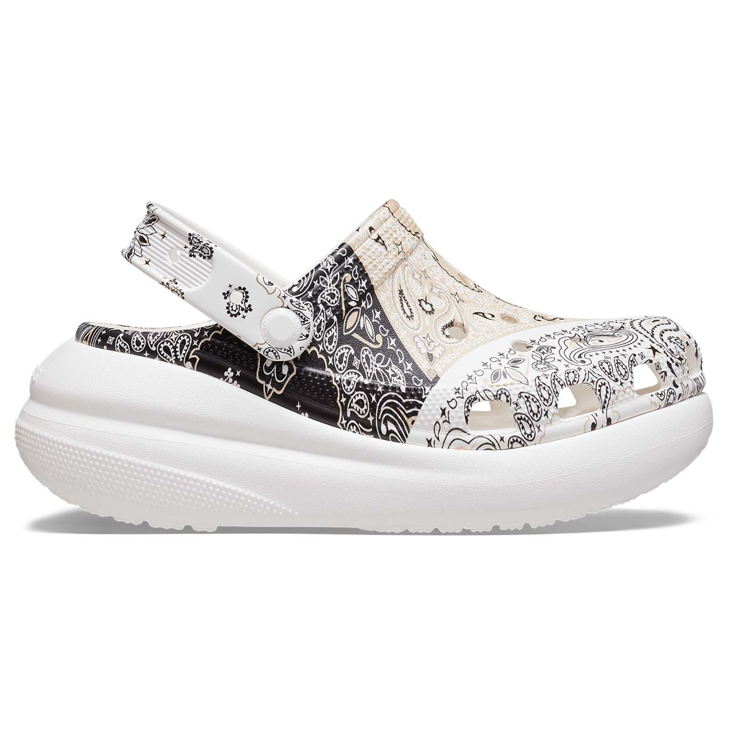 Chai-Black-White - Back - Crocs Womens-Ladies Classic Crush Bandana Clogs
