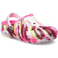 Electric Pink-Yellow-White - Front - Crocs Childrens-Kids Classic Marble Lined Clogs
