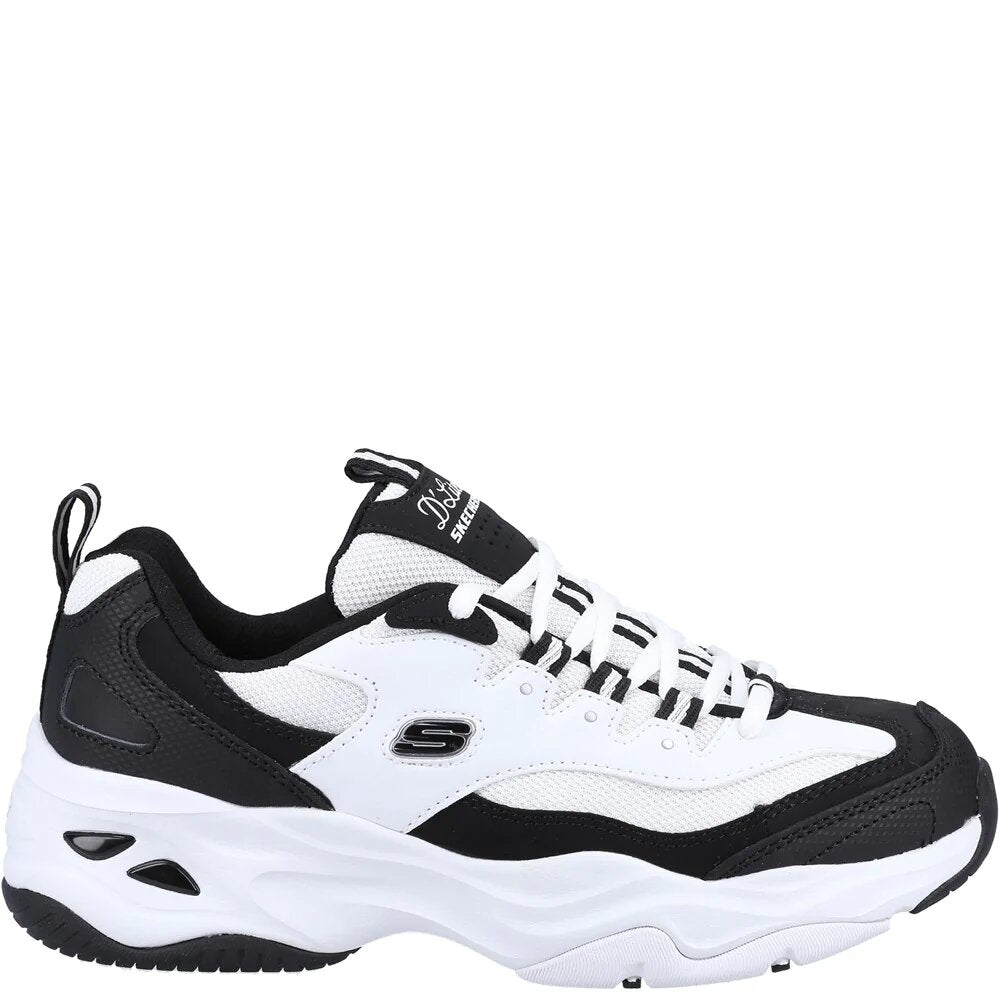 Black-White - Side - Skechers Womens-Ladies D´Lites 4.0 Fresh Diva Leather Trainers