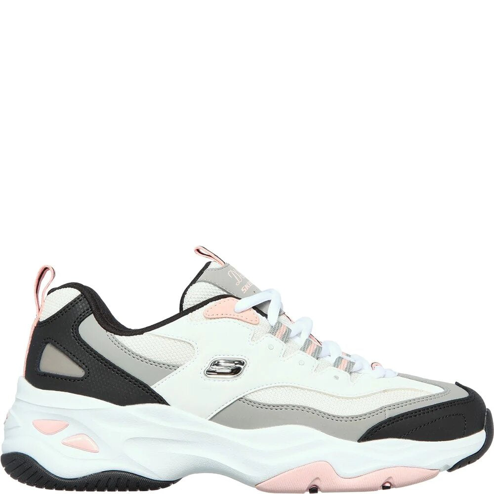Black-White-Pink - Side - Skechers Womens-Ladies D´Lites 4.0 Fresh Diva Leather Trainers