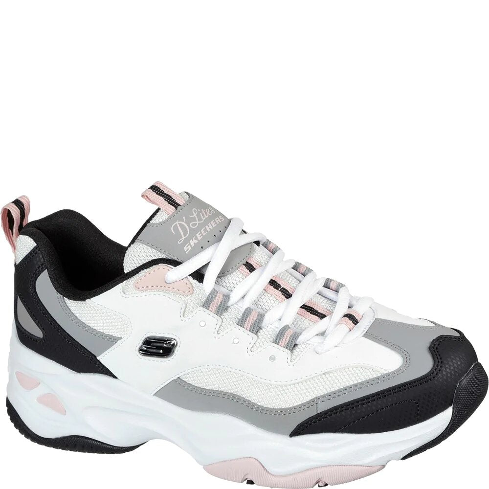 Black-White-Pink - Front - Skechers Womens-Ladies D´Lites 4.0 Fresh Diva Leather Trainers