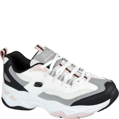 Black-White-Pink - Front - Skechers Womens-Ladies D´Lites 4.0 Fresh Diva Leather Trainers