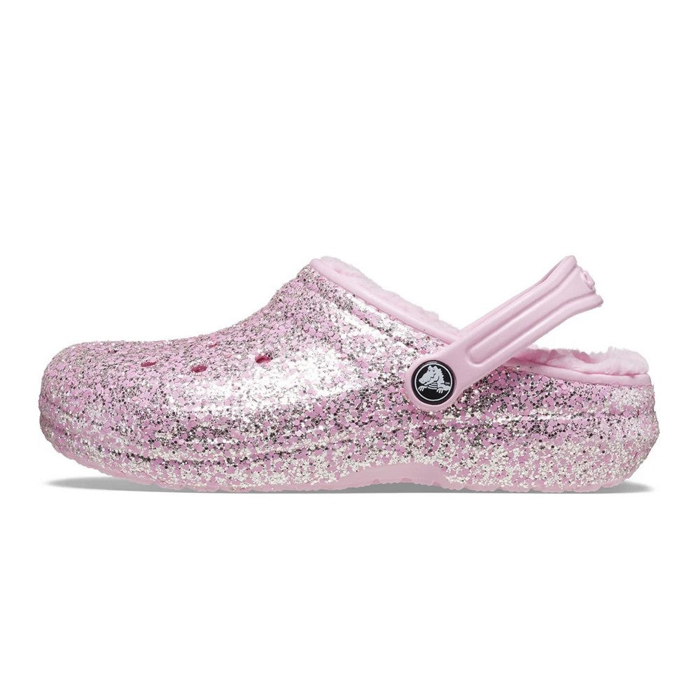 Flamingo Pink - Pack Shot - Crocs Childrens-Kids Glitter Lined Clogs