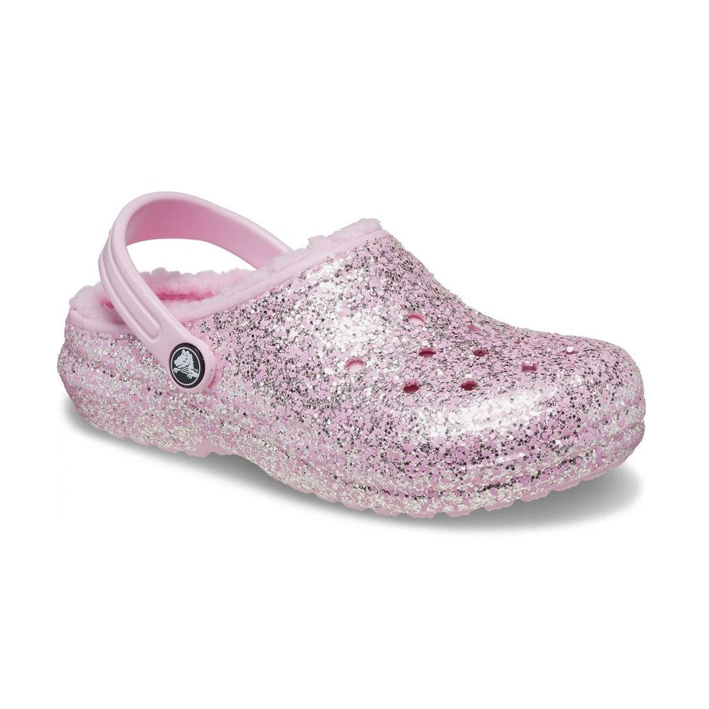 Flamingo Pink - Front - Crocs Childrens-Kids Glitter Lined Clogs