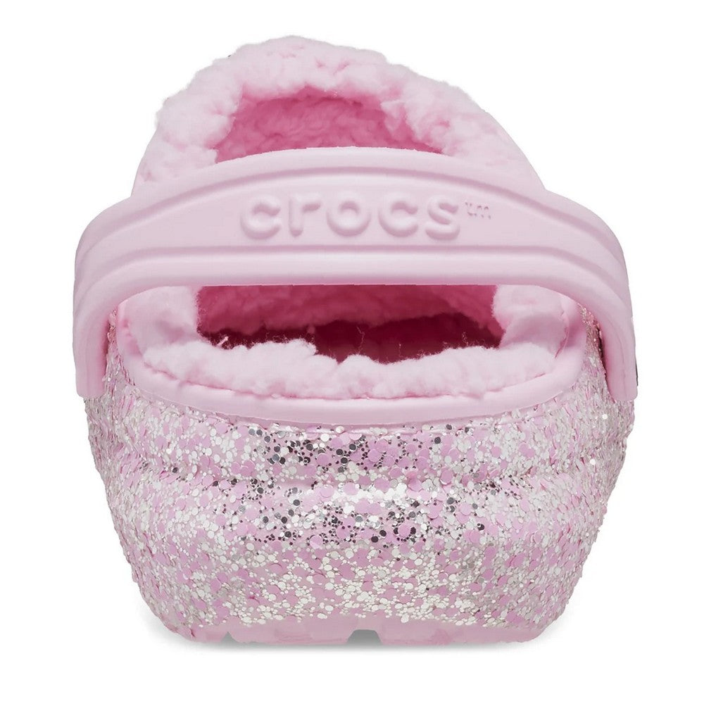 Flamingo Pink - Back - Crocs Childrens-Kids Glitter Lined Clogs