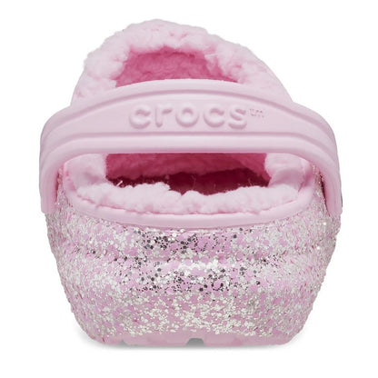 Flamingo Pink - Back - Crocs Childrens-Kids Glitter Lined Clogs