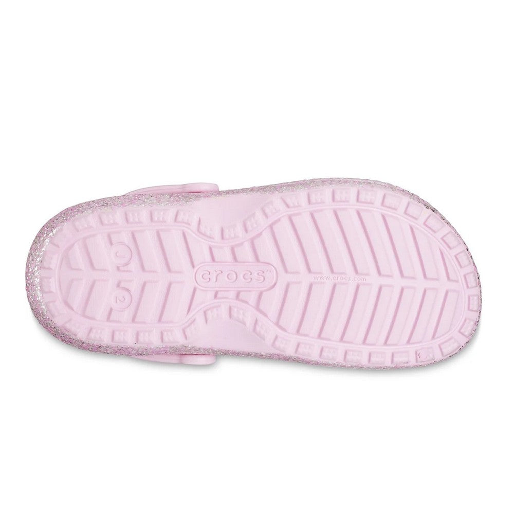 Flamingo Pink - Side - Crocs Childrens-Kids Glitter Lined Clogs
