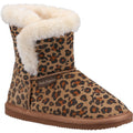 Leopard - Front - Hush Puppies Girls Ashlynn Leopard Print Suede Slippers