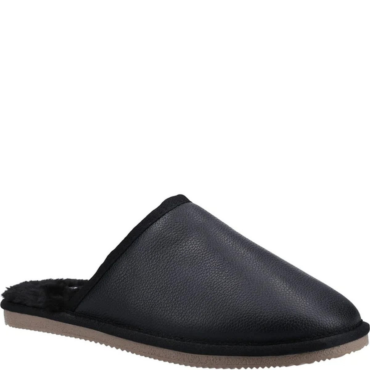 Black - Front - Hush Puppies Mens Coady Leather Slippers