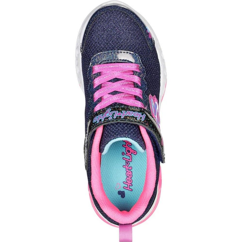 Navy-Pink - Lifestyle - Skechers Girls Flutter Heart Lights Bring Sparkle Trainers