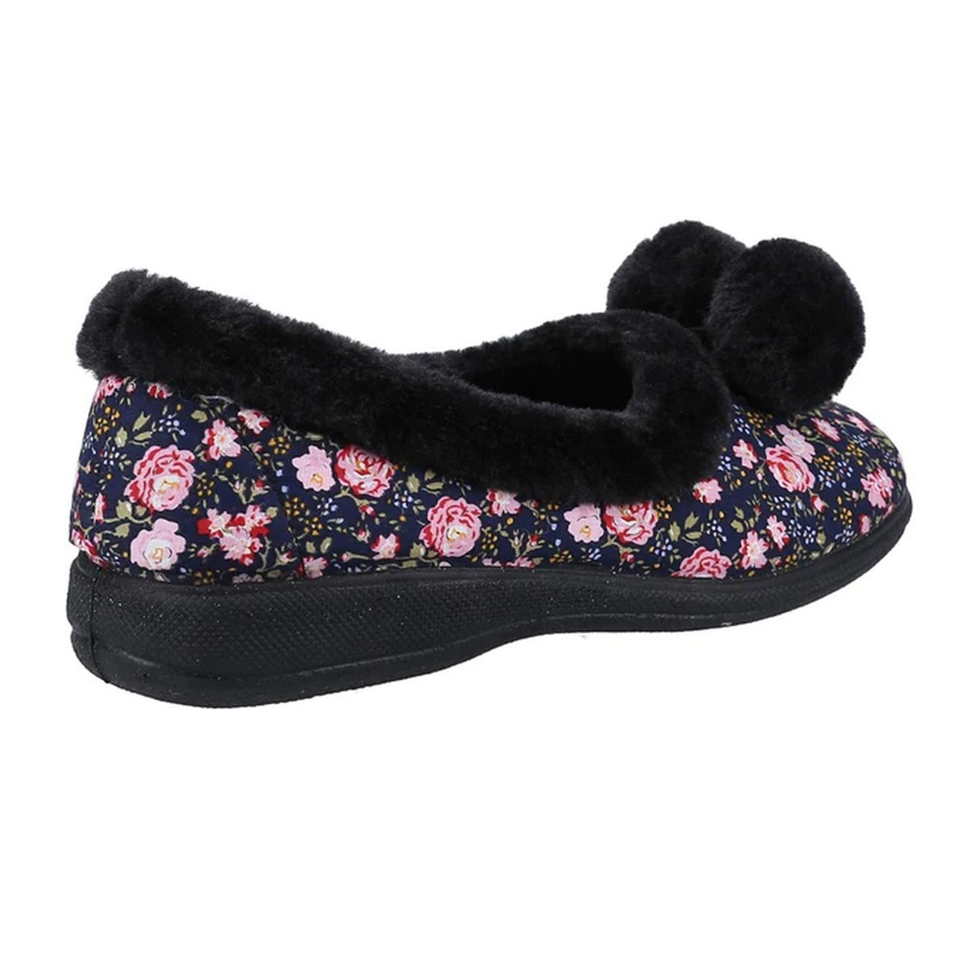 Navy - Side - Fleet & Foster Womens-Ladies Goldfinch Floral Slippers