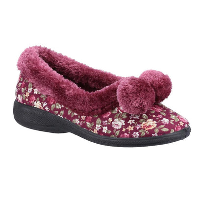 Burgundy - Front - Fleet & Foster Womens-Ladies Goldfinch Floral Slippers