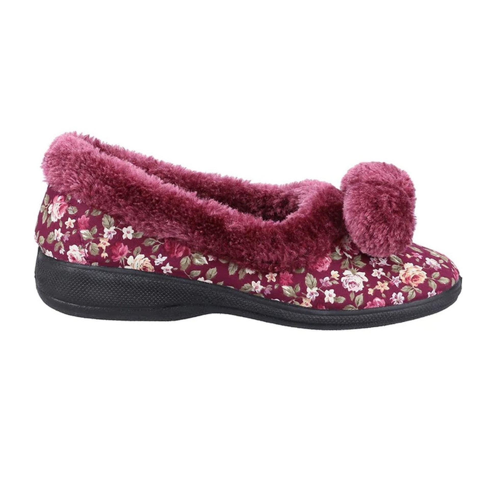 Burgundy - Back - Fleet & Foster Womens-Ladies Goldfinch Floral Slippers