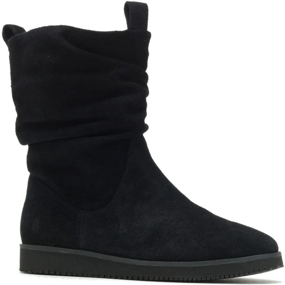 Black - Front - Hush Puppies Womens-Ladies Chow Chow Ruched Suede Ankle Boots