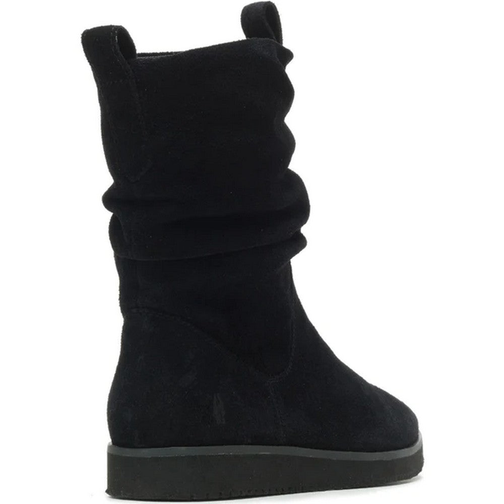 Black - Back - Hush Puppies Womens-Ladies Chow Chow Ruched Suede Ankle Boots