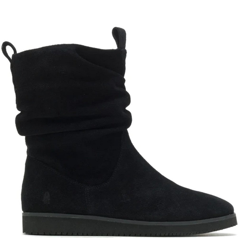 Black - Side - Hush Puppies Womens-Ladies Chow Chow Ruched Suede Ankle Boots