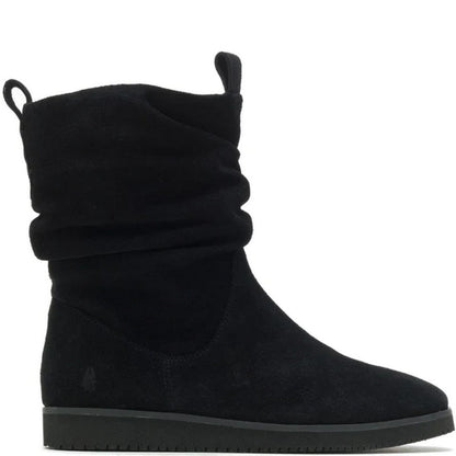 Black - Side - Hush Puppies Womens-Ladies Chow Chow Ruched Suede Ankle Boots