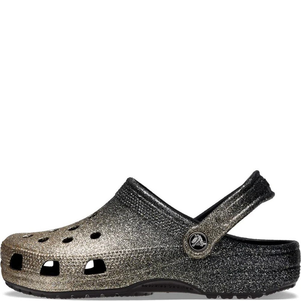 Black-Gold - Side - Crocs Unisex Adult Classic Glitter Clogs