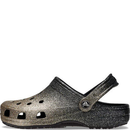Black-Gold - Side - Crocs Unisex Adult Classic Glitter Clogs