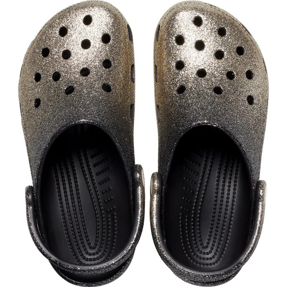 Black-Gold - Pack Shot - Crocs Unisex Adult Classic Glitter Clogs