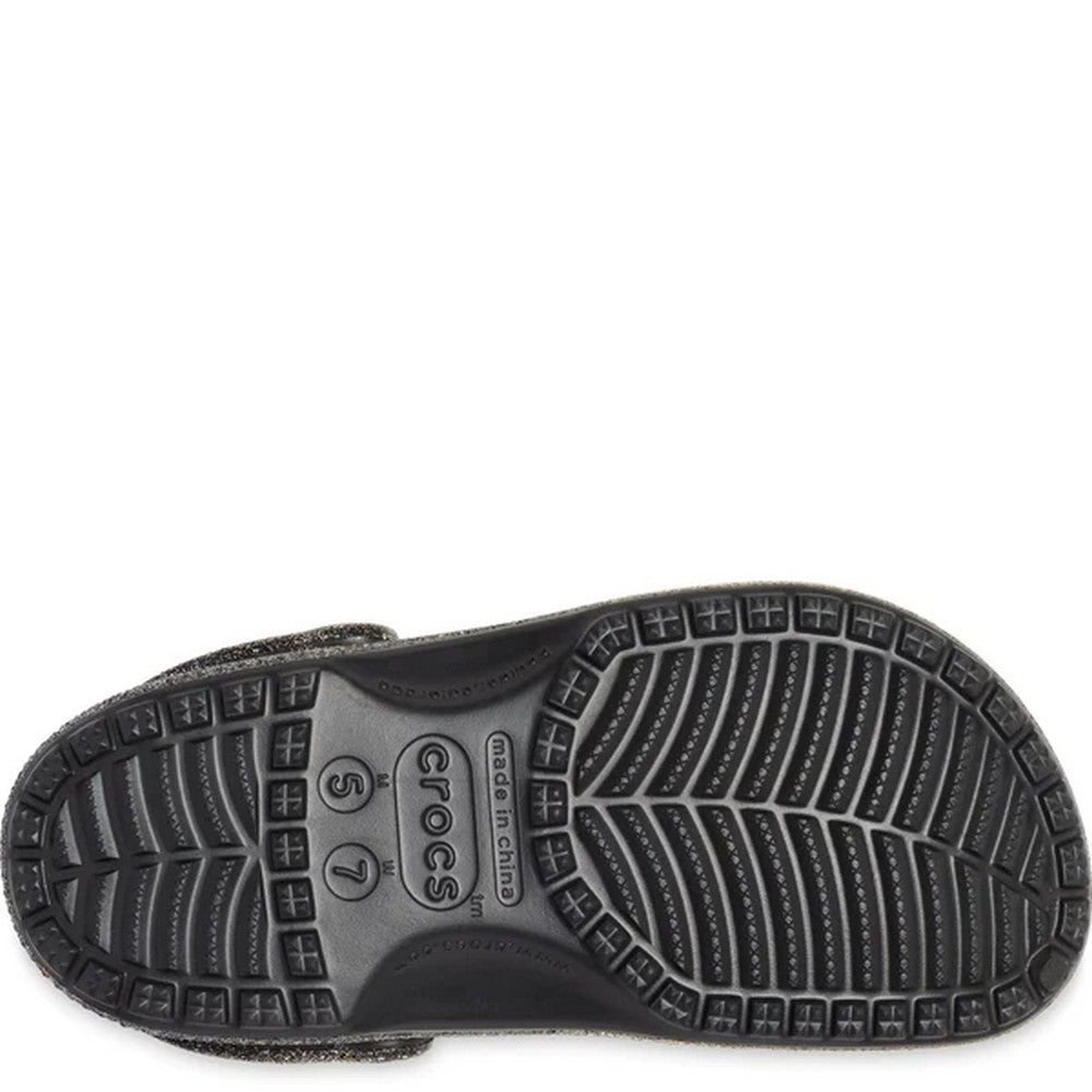 Black-Gold - Close up - Crocs Unisex Adult Classic Glitter Clogs