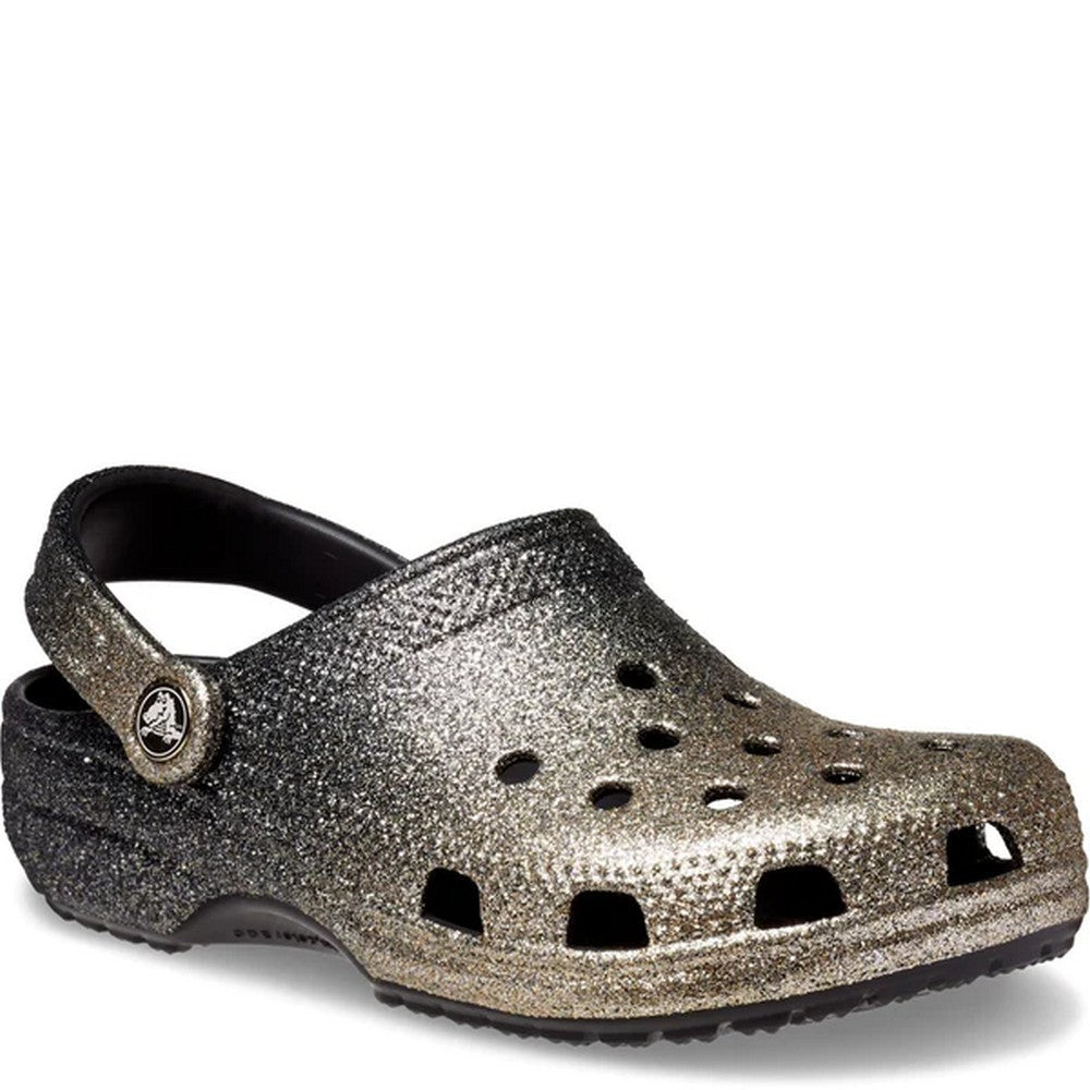 Black-Gold - Front - Crocs Unisex Adult Classic Glitter Clogs
