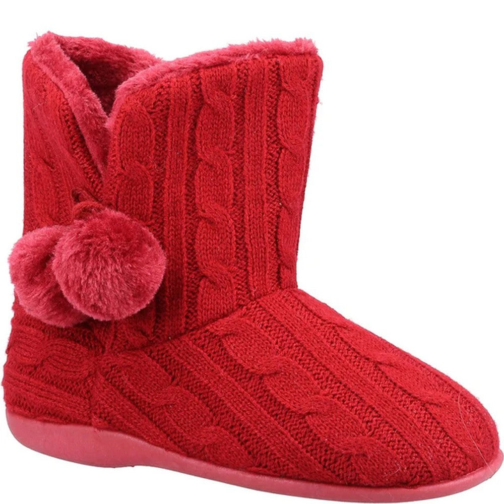 Burgundy - Front - Fleet & Foster Womens-Ladies Apple Pom Pom Slippers