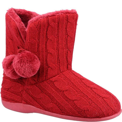 Burgundy - Front - Fleet & Foster Womens-Ladies Apple Pom Pom Slippers