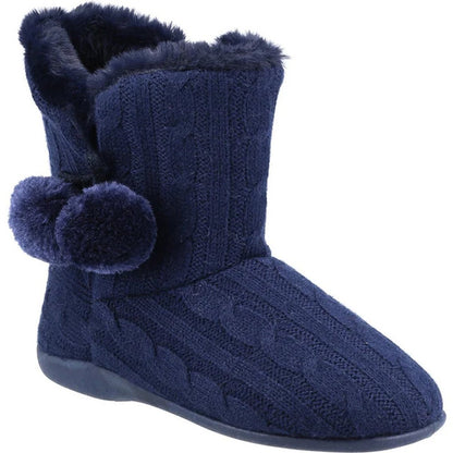 Navy - Front - Fleet & Foster Womens-Ladies Apple Pom Pom Slippers