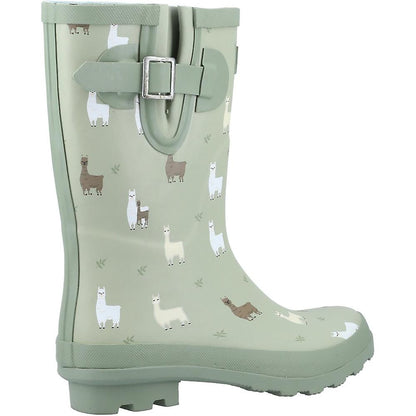 Green - Side - Cotswold Womens-Ladies Farmyard Alpaca Mid Calf Wellington Boots