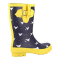 Navy-Yellow - Side - Cotswold Womens-Ladies Farmyard Chicken Mid Calf Wellington Boots