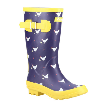 Navy-Yellow - Back - Cotswold Childrens-Kids Farmyard Chicken Wellington Boots