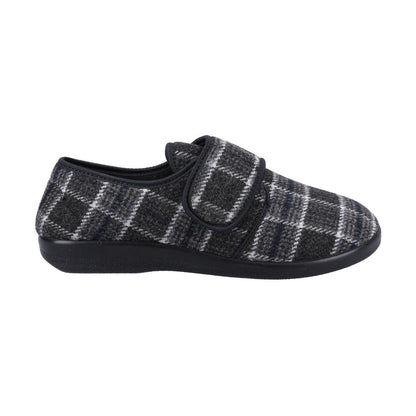 Black - Back - GBS Med Mens Gerald Classic Checked Slippers