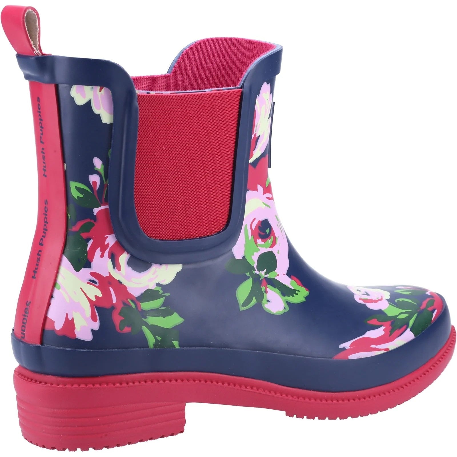 Navy-Pink - Side - Hush Puppies Womens-Ladies Minnie Floral Wellington Boots