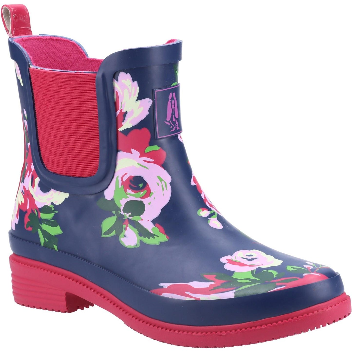 Navy-Pink - Front - Hush Puppies Womens-Ladies Minnie Floral Wellington Boots